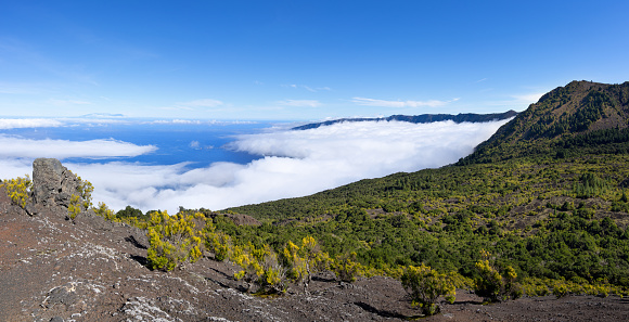 El Hierro, Canary Islands - view from the Tanganasoga volcano to the sea of clouds over the El Golfo Valley, on the right the Malpaso
