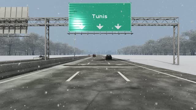 The concept of entrance to Tunis city, signboard on the highway stock video