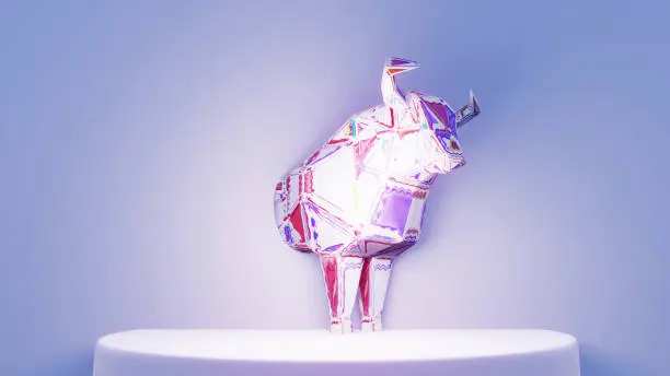 Photo of Polygonal Stylized Bull comes out of the wall, a symbol of the new year 2021, 3d render