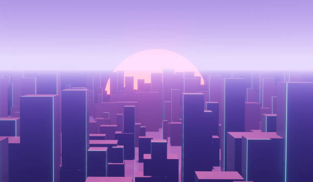 istock futuristic night city with skyscrapers and setting sun, 3d illustration 1294025904