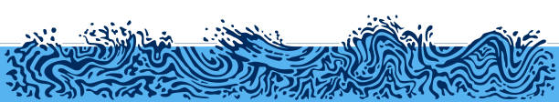Flat design, white border pattern with abstract blue splashing water wave. Design element for your text, message, design work.