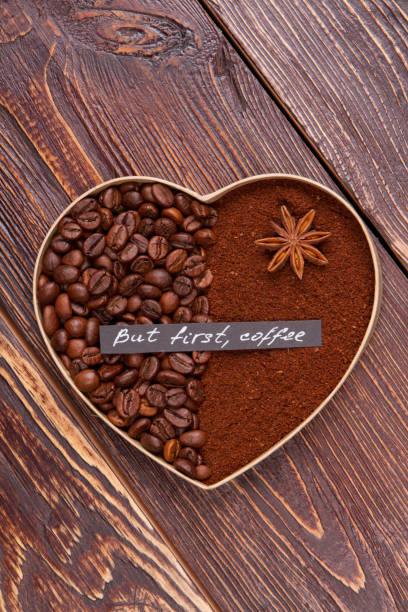istock Decorative coffee heart created from beans and powder. 1294028514