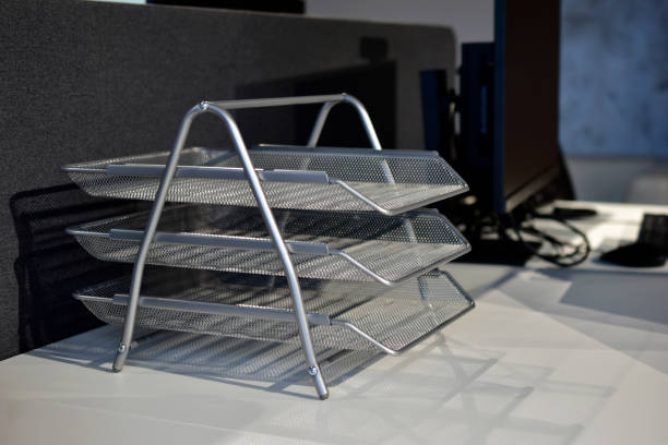 istock Office desk with paper and PC stands 1294029325