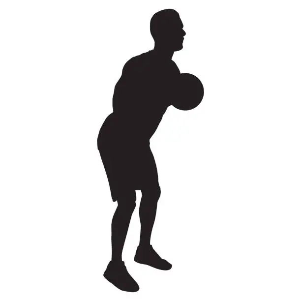 Vector illustration of Professional basketball player silhouette shooting ball into the hoop, vector illustration