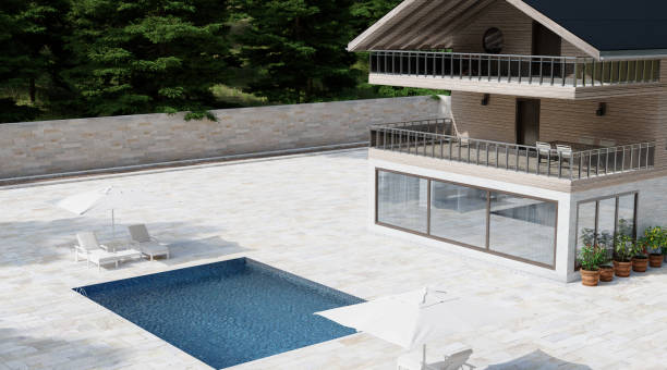 istock Luxury Private House With Swimming Pool Surrounded By Red Spruce Trees 1294037433