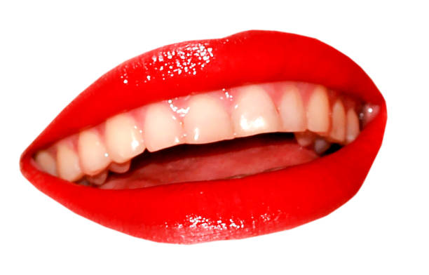 istock A woman's smile on a white background. Red lips with teeth. 1294039473