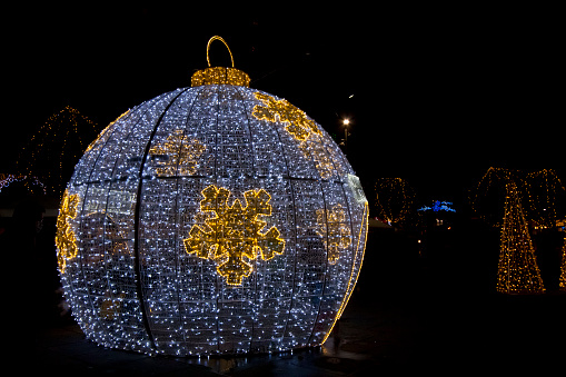 Moscow, Russia - January 8, 2022: festive New Year decorations in Ostankino Park in Moscow