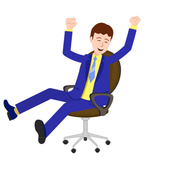 mann ist sehr glücklich - office chair cheering ecstatic success stock-grafiken, -clipart, -cartoons und -symbole