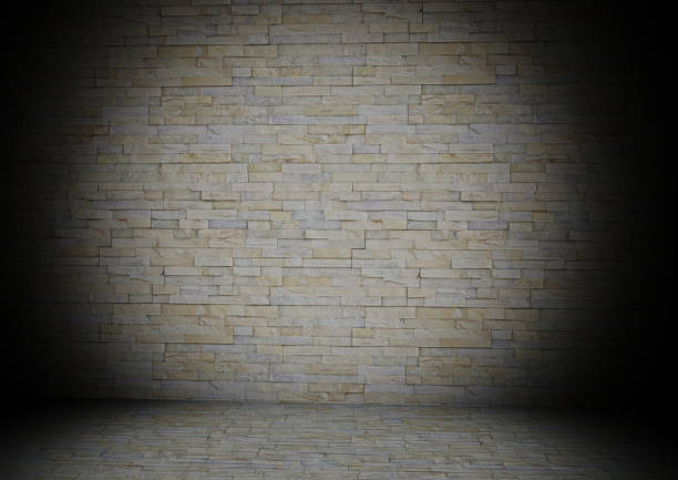 istock Natural cream colored stone bricks on wall and floor 3d rendering 1294044196