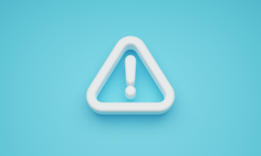 Minimal warning icon on blue background. 3d rendering.