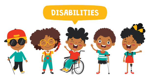 bildbanksillustrationer, clip art samt tecknat material och ikoner med rolig cartoon handikappade kid poserar - wheelchair