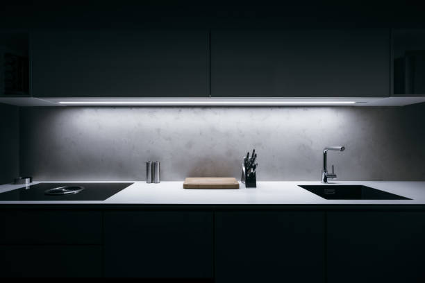 cozinha moderna em design minimalista - cozinha doméstica - fotografias e filmes do acervo