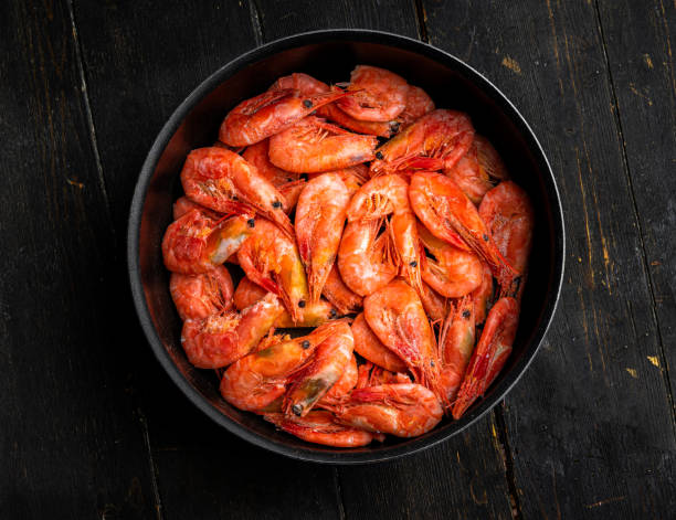 istock Raw Northern shrimps in a frying pan 1294047270