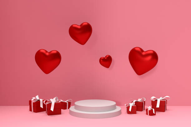 istock Happy valentine's day with podium and 3d rendering 1294059277