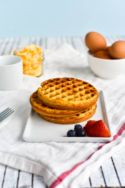 istock Homemade Chaffle Waffles made with Eggs and Cheese Waffles 1294060072