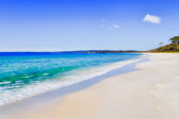 Smooth pristine white sand beach in Jervis bay of Australia on a sunny summer day - perfect holiday destination.