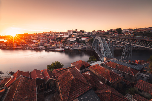 Look at Porto with Douro river and famous bridge of Luis I, Portugal.
