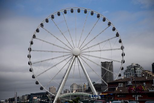 Seattle, Washington - July 11, 2015: A ferris wheel along the waterfront in Seattle Washington