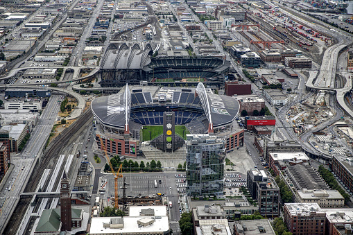 Seattle, Washington - July 11, 2015: Aerial views of T-Mobile Park in Seattle Washington