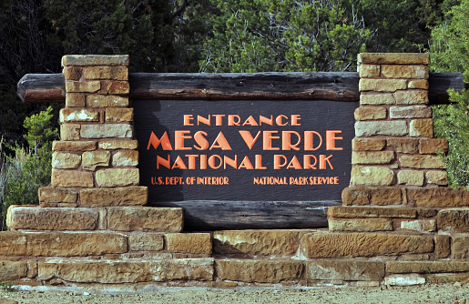 The entrance sign at Mesa Verde National Park, Colorado, United States.