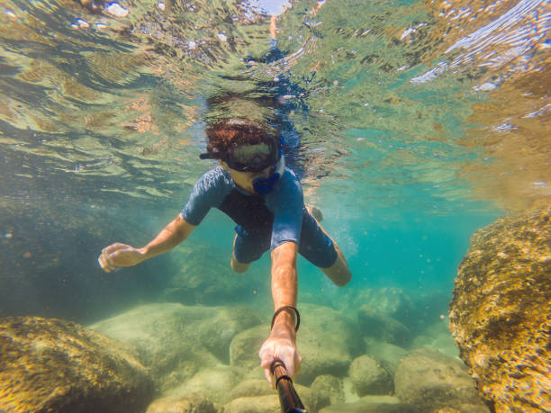 istock young men snorkeling exploring underwater coral reef landscape background in the deep blue ocean with colorful fish and marine life 1294070618