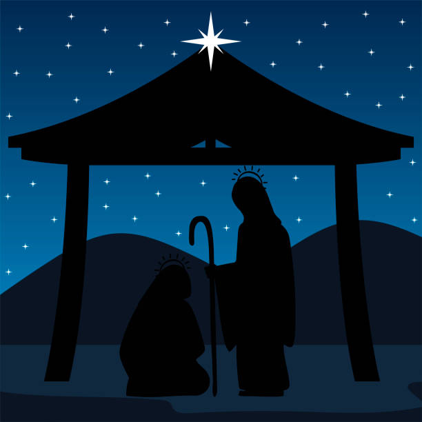 istock nativity joseph and mary in the stable silhouette scene manger 1294074407