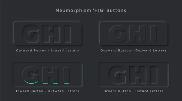 Vector illustration of Letter G H I Skeuomorphism and Neumorphism UI Rectangle Button Design of Elegant Modern 3D effect for Logo or App Thumbnail Symbol