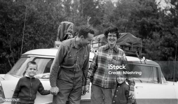 Family Vacation For Parents And Boys 1957 Stock Photo - Download Image Now - Family, Retro Style, Old-fashioned