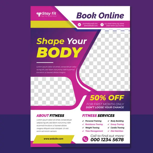 Vector illustration of Fitness Flyer, Gym flyer design,10 Best Free Fitness & Gym Photoshop PSD Flyer Templates, Fitness Gym Flyer,Fitness Flyer / Gym Flyer / Fitness Flyer Templates, Flyer Template Geometric shape used for