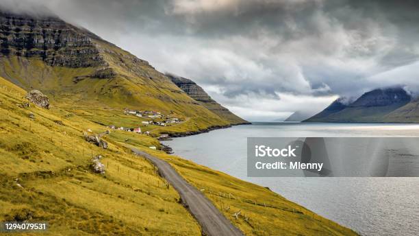 Faroe Islands Kunoy Island Fjord Coastal Road Panorama Stock Photo - Download Image Now