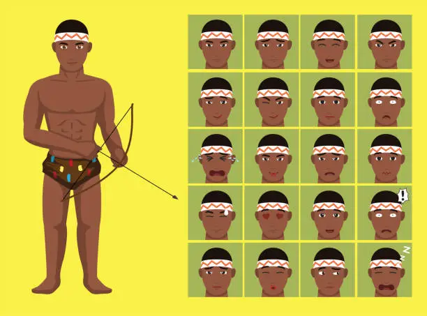 Vector illustration of Manga Style Tribe San Bushmen Cartoon Character Emotions