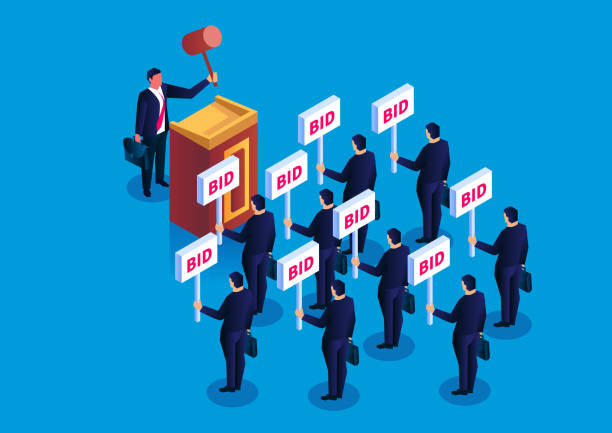 The concept of auction, public auction bidders, bidders, buyers and auctioneers The concept of auction, public auction bidders, bidders, buyers and auctioneers e auction stock illustrations