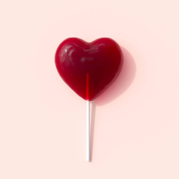 istock Red Heart Shape of lollipop Candy on Pink background for copy space. 3D Render. Minimal Valentine Concept Idea. 1294083361