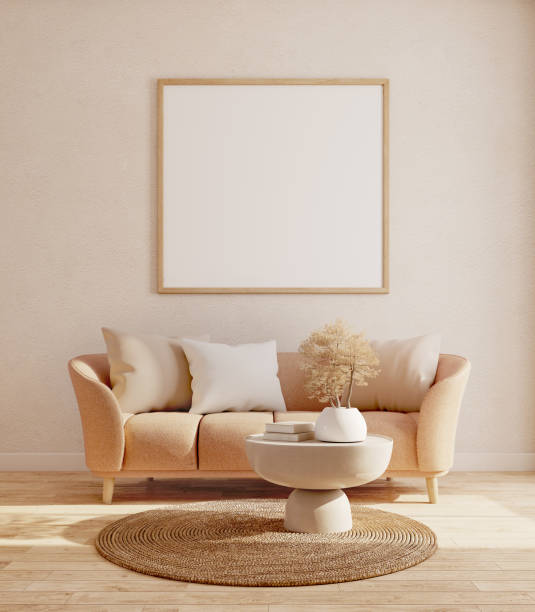 istock Living room.Sofa and blank picture frame with beige color.3d rendering 1294087147