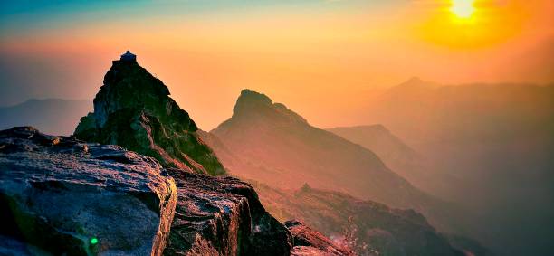 Aerial view of Sun rise over Girnar in Junagadh national park. Aerial view of Sun rise over Girnar in Junagadh national park. junagadh stock pictures, royalty-free photos & images