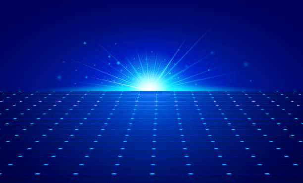 AS14 Abstract technology futuristic concept light blue grid perspective on dark blue background and lighting with space for your text. Vector illustration. background tile flash stock illustrations
