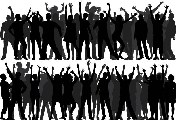 illustrazioni stock, clip art, cartoni animati e icone di tendenza di folla (tutte le persone sono complete e spostabili) - audience silhouette crowd people