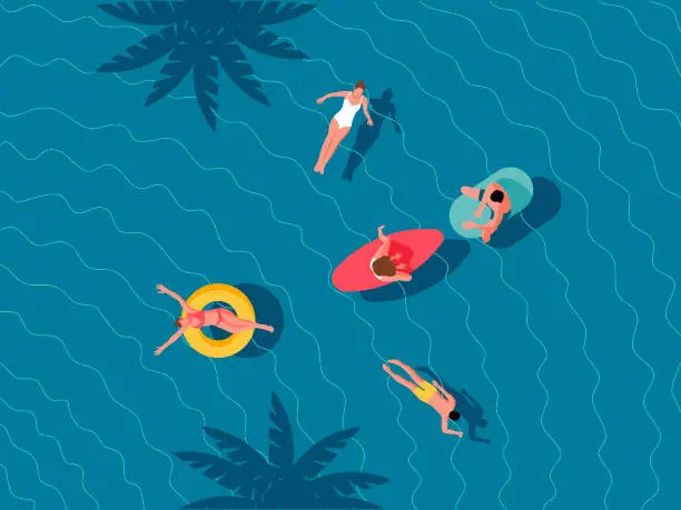 Vector illustration of People swimming in a pool