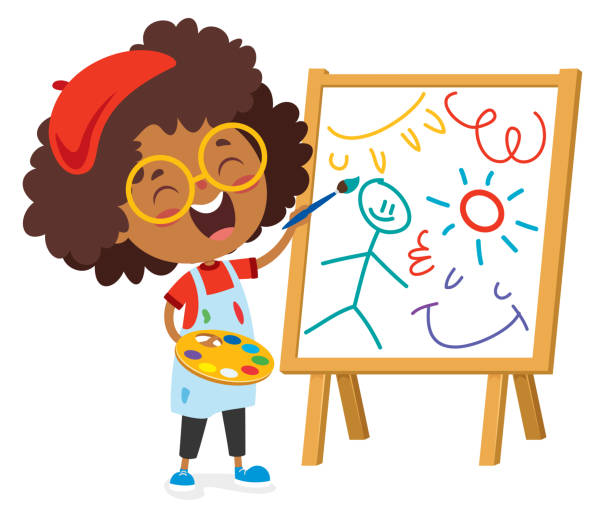 ilustraciones, imágenes clip art, dibujos animados e iconos de stock de diseño de concepto de arte con carácter divertido - niña y niño libro para colorear