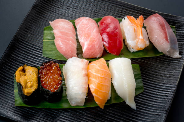 istock Closeup of mixed sushi on a plate 1294105835