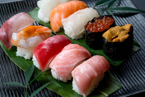 istock Closeup of mixed sushi on a plate 1294106025