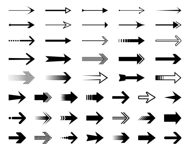 Arrows Set of simple black arrows. Vector design elements, different shapes. chevron road sign stock illustrations