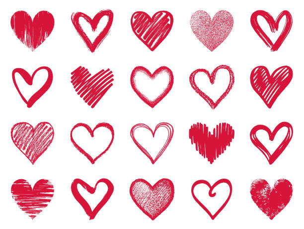 Hearts Set of hand drawn red hearts. Vector design elements isolated on white background. doodle stock illustrations