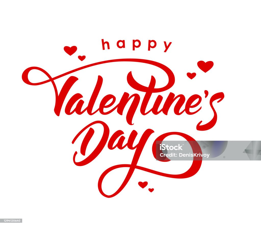 Ręcznie rysowane eleganckie nowoczesne szczotki napis Happy Valentines Day z sercami izolowane na białym tle. - Grafika wektorowa royalty-free (Walentynki)