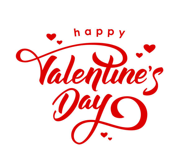 beyaz arka plan üzerinde izole kalpleri ile happy valentines day el çizilmiş zarif modern fırça yazı. - valentines day stock illustrations