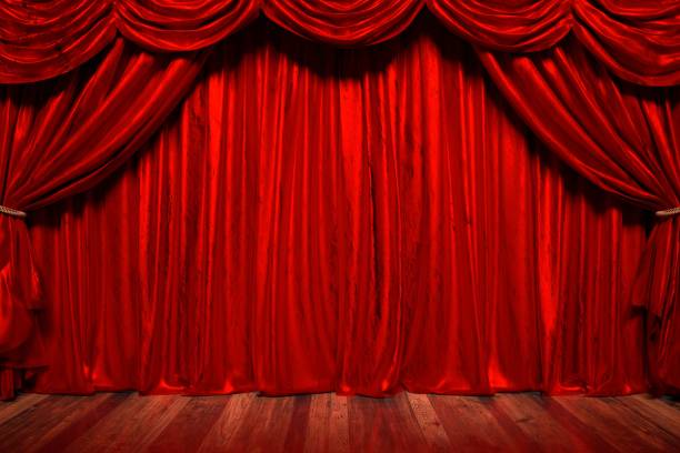 赤いカーテンを持つ劇場の3dイラスト - ステージ ストックフォトと画像