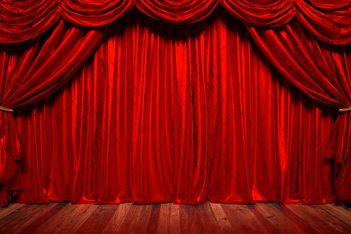 3D realistic stage curtain background with copy space and clipping path. Illustration design template for image presentation. New product release concept.