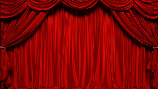 3D illustration of red curtain stage