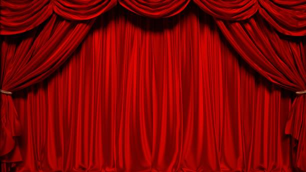ilustração 3d do palco da cortina vermelha - curtain velvet red stage - fotografias e filmes do acervo