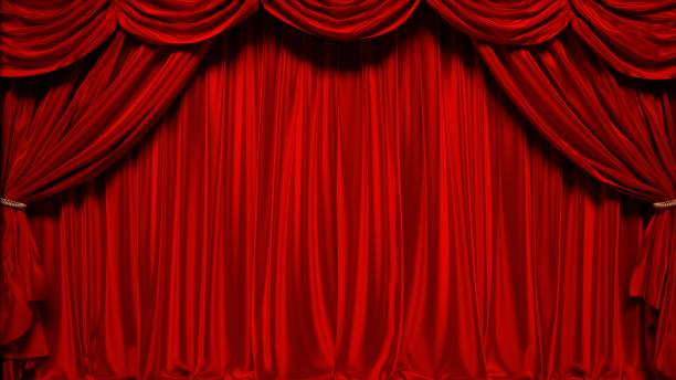 3d иллюстрация сцены красного занавеса - curtain velvet red stage стоковые фото и изображения